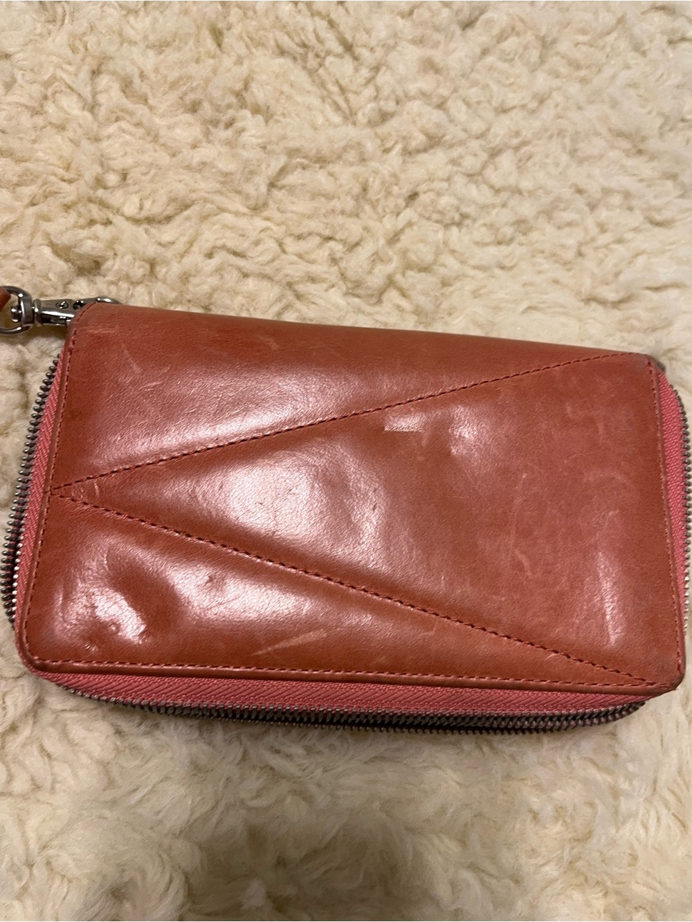 HOBO Leather Zip Wallet in Rose Brown